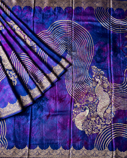 Banaras Crepe Saree With Shibori and Meenakari Weaving Golden Zari Border - Royal Blue
