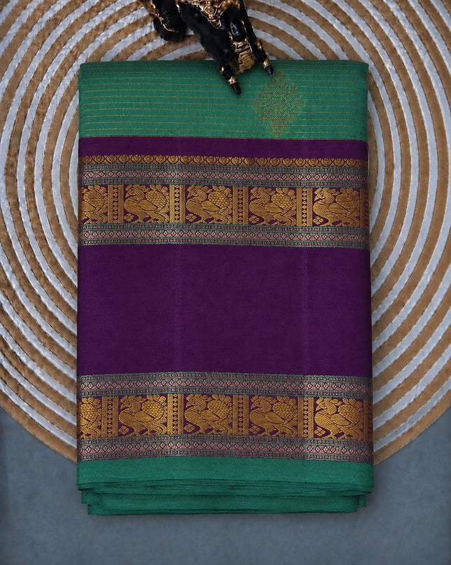 Pure Kanchi Pattu Saree With Allover Checks and Floral Motifs and  Gap Border -  Green