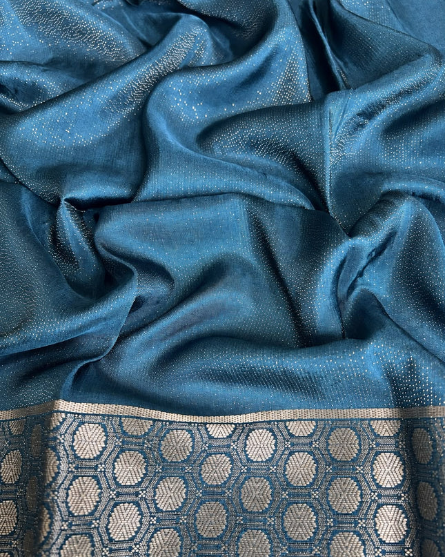 Mysore Crape Saree with Floral Print Contrast  Border - Sky  Blue