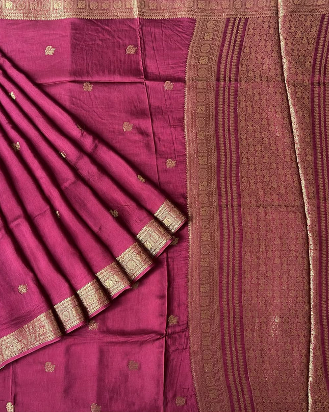 Dola silk sarees with  Gold Butties and zari Border-  Wine