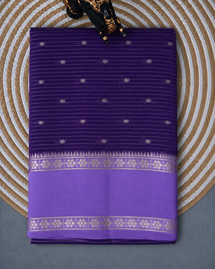 Munga Silk Saree With All over Oosi Design and Small Gold Butties  Contrast Border- Violet & Lavender