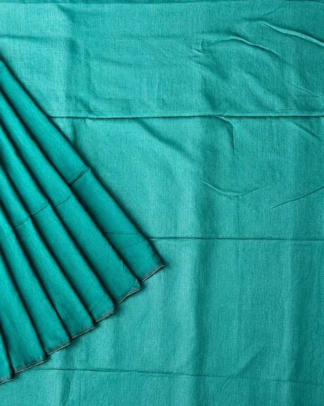 Mul cotton saree and Border Less with Tassels- Green