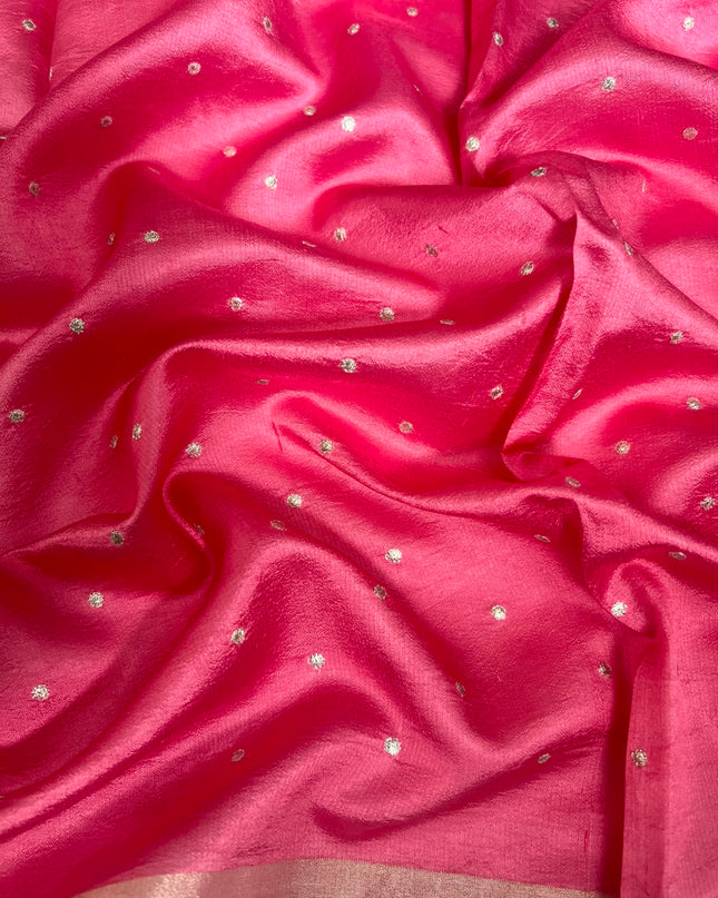 Pure Tissue Saree  with Embroidery Work and  piping border - Pink