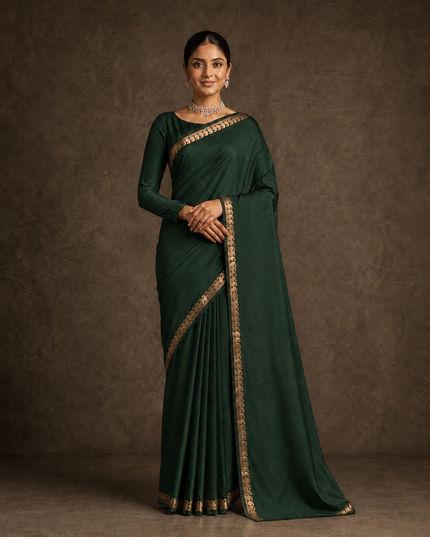 mysore silk sarees with golden zari mango design  Border - Bottle Green