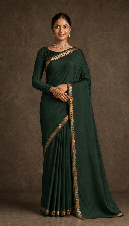 mysore silk sarees with golden zari mango design  Border - Bottle Green