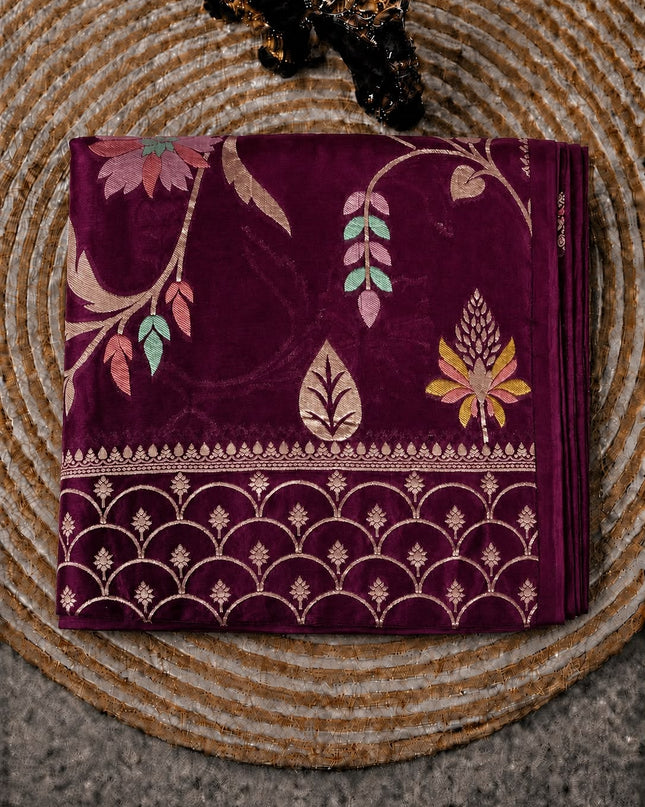 Kaddi Georgette saree with all over Floral Minakari Weaving  - Purple