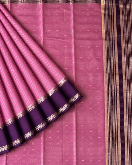 Munga Silk Saree With All over Oosi Design and Small Gold Butties  Contrast Border-  Onion Pink