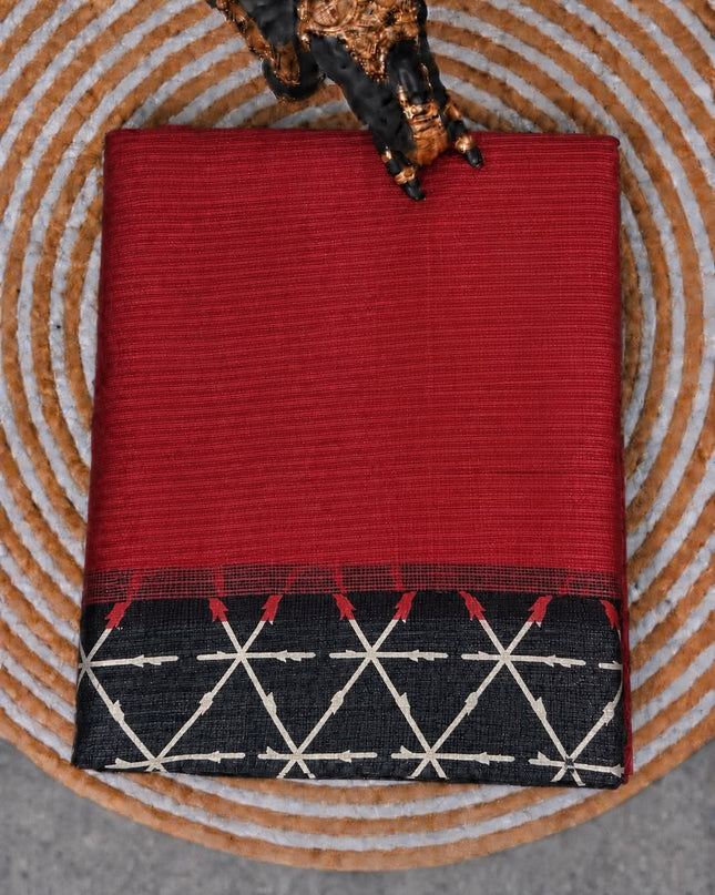 Pure Silk Kota Saree With Contrast Border - Red