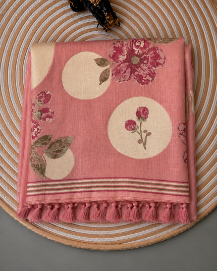 Chanderi Saree with Self Weaving Floral Design -Pink
