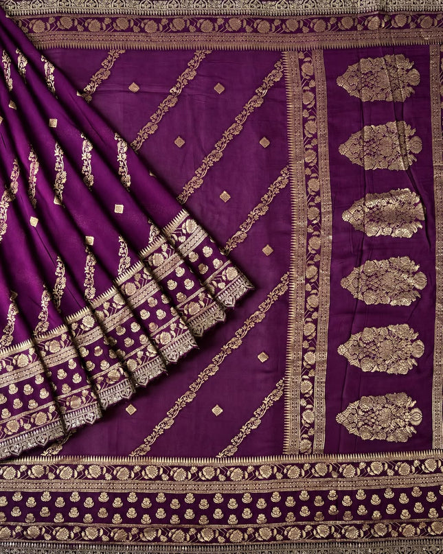 Georgette Saree with Laheriya Design and Cut Work Border - Purple