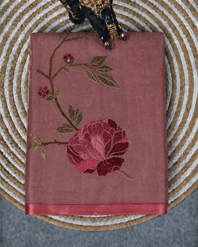 Pure Tissue Saree  with Embroidery Work and  piping border - Pink