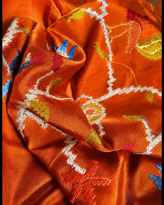 Munga Silk Saree With Gold and Silver Peacock and Elephant Butties Golden  Zari Elephant Design  Border - Orange