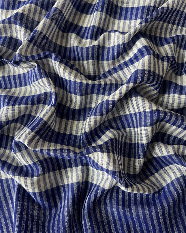 Cotton Saree With Checks Design and Tassels - Blue