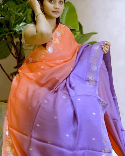 Manipuri kota  Golden Zari weaving Buttis  with Banaras Border- Lavender