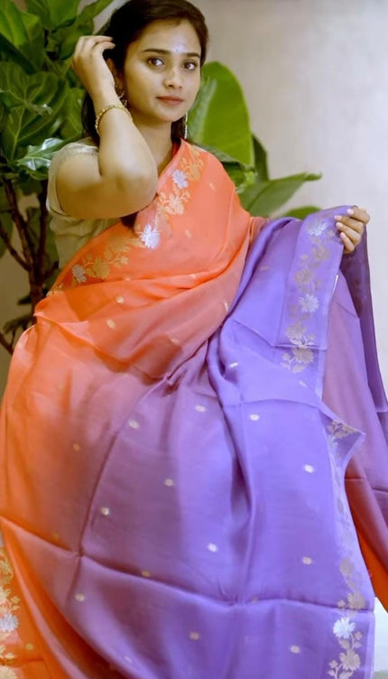 Manipuri kota  Golden Zari weaving Buttis  with Banaras Border- Lavender