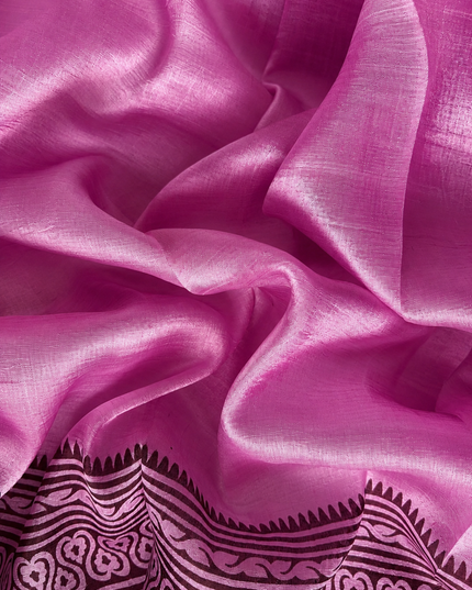 Pure Silk Saree With All Over Block Print - Light pink