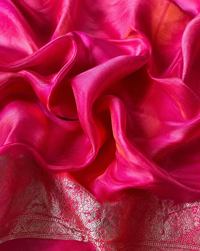Banaras Crepe Saree With Shibori and Meenakari Weaving Golden Zari Border - pink