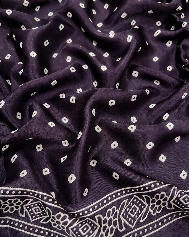 Modal silk saree with ajrakh Design and  Contrast Border - Maroon