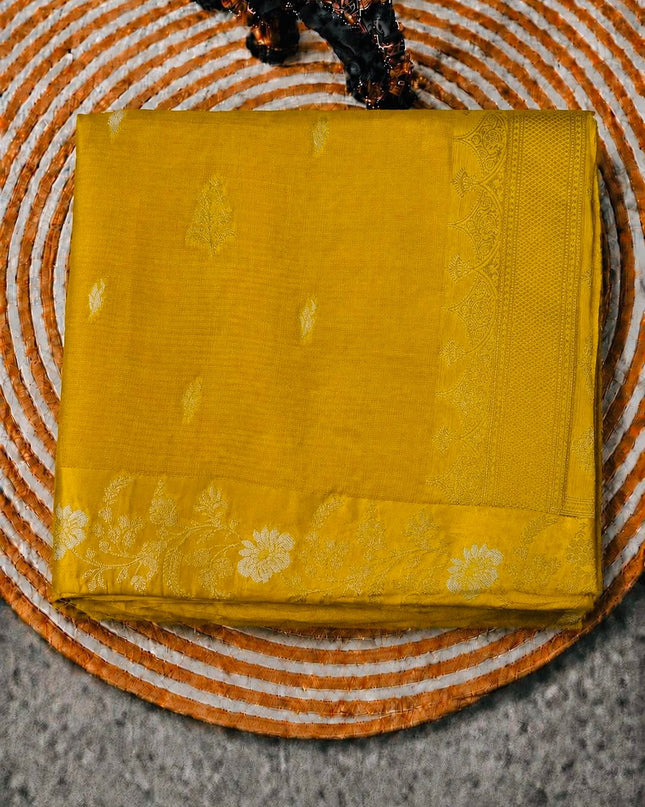 Manipuri kota  Gold and silver  Zari weaving Buttis  with Satin  Border - Mehandi Green