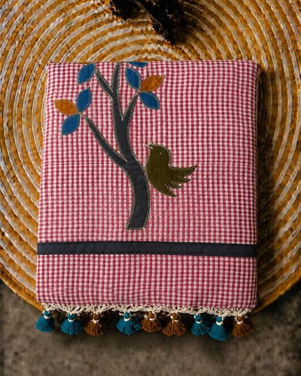 Cotton Saree With Checks Design and Contrast Border - wine