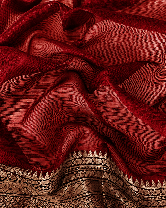 Kota Silk Saree with All over Thread Weaving Flower Butties and Golden Border - Maroon