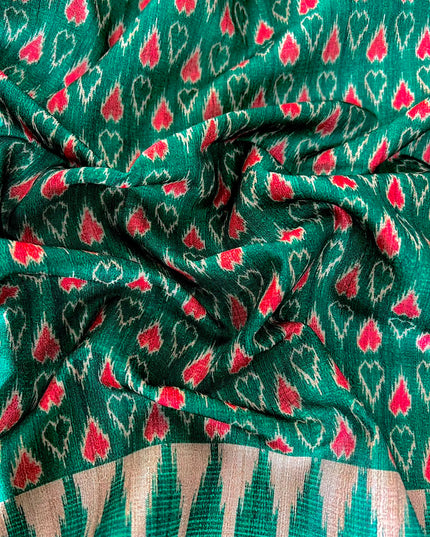 Tusser Silk Saree With Kalamkari Print and Contrast Border- Grey