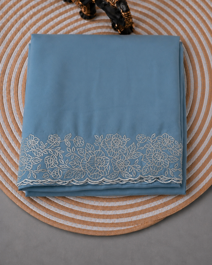 Leger Georgette Saree with  Peta Work and Scallop  Border- Light Blue