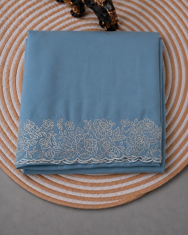Leger Georgette Saree with  Peta Work and Scallop  Border- Light Blue