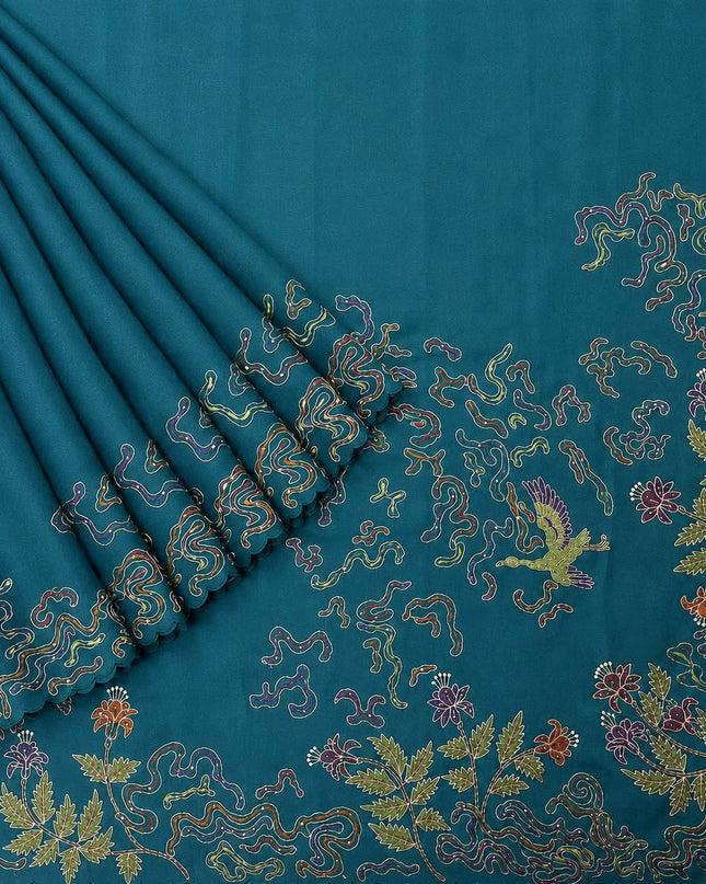 Soft Orznga Saree with Applique work And Peta Work with Scallop Border - Rama Green
