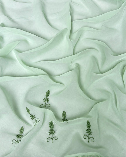Georgette Saree With All over Kantha Work and Lace Border -  Pista Green