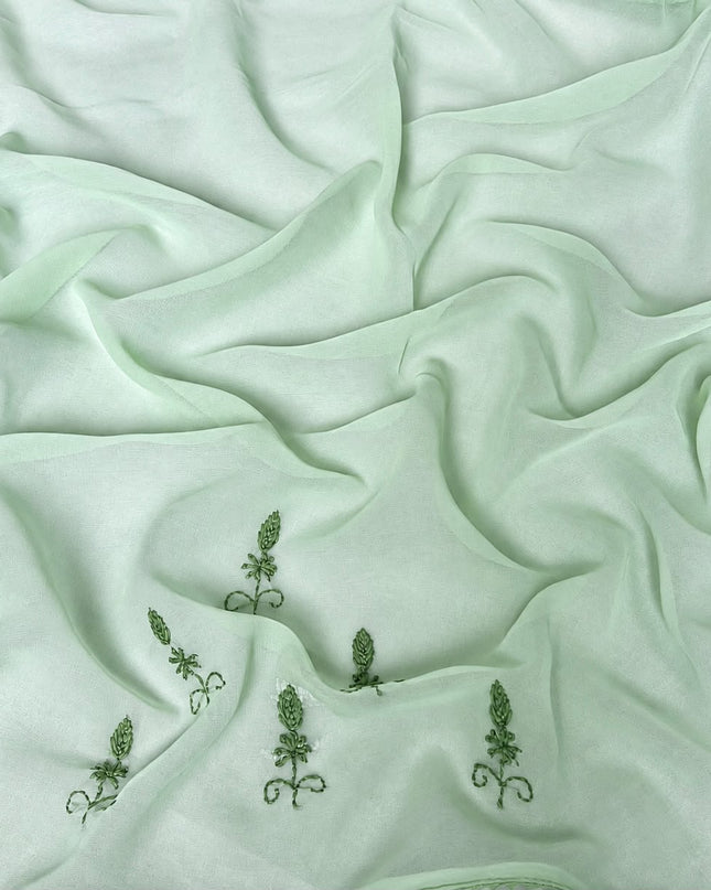 Georgette Saree With All over Kantha Work and Lace Border -  Pista Green