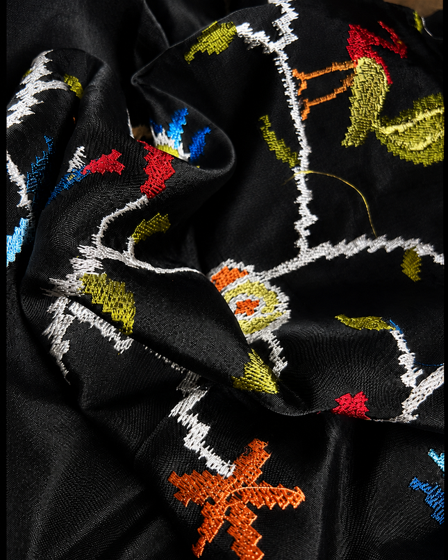 Munga Silk Saree With Gold and Silver Peacock and Elephant Butties Golden  Zari Elephant Design  Border -Black