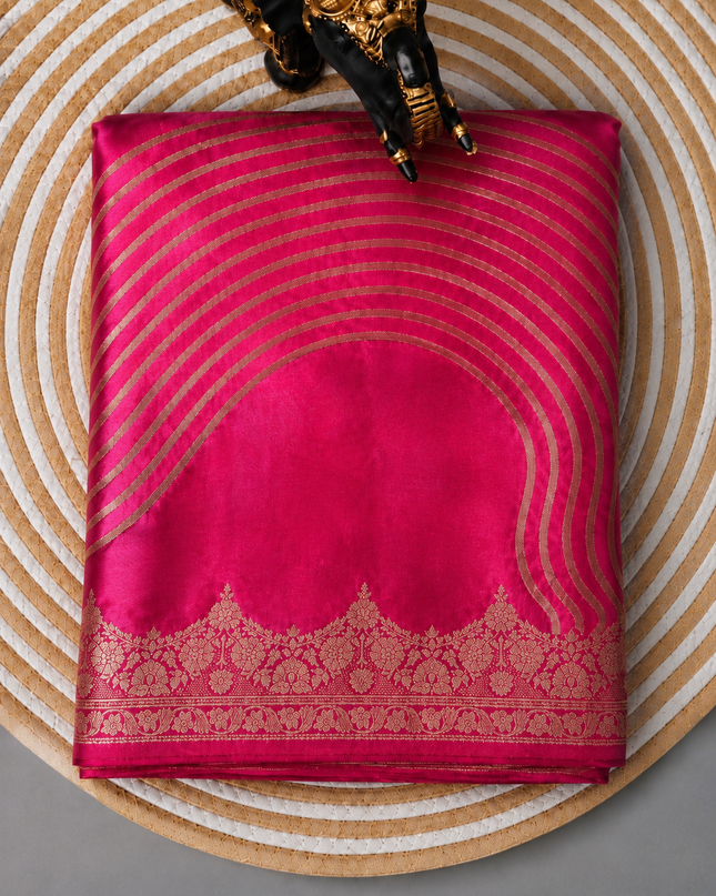 Banaras Crepe Saree With Shibori and Meenakari Weaving Golden Zari Border -Magenta