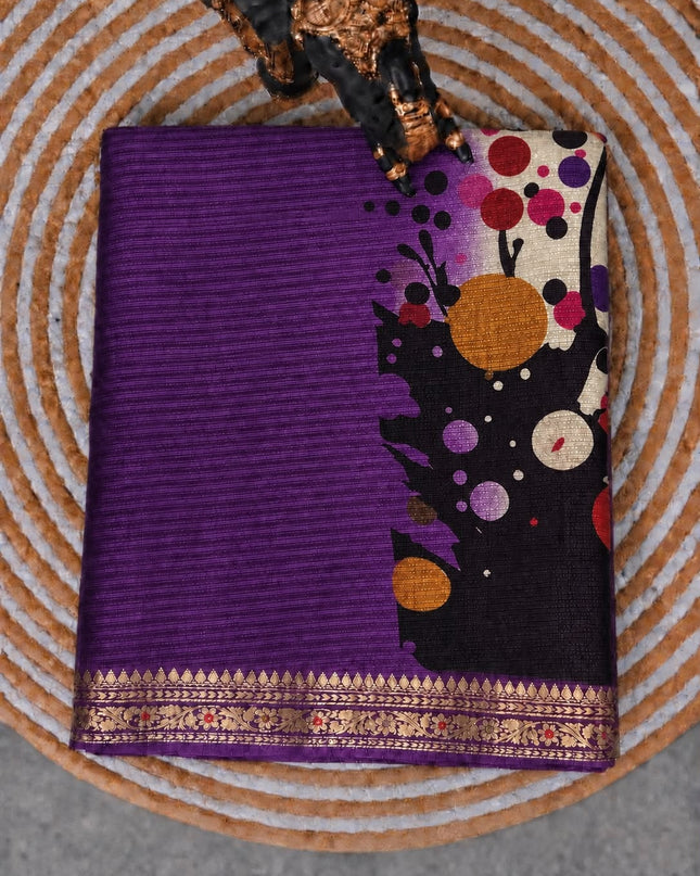 Pure Silk Kota Saree With Peacock Print and Small Kanchi Border - Violet