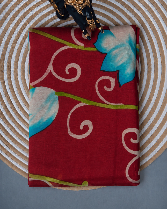 pure Silk Saree With Hand Painting - Maroon