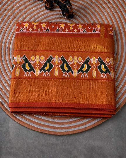 Ikkat Silk Saree with Kaddi  Border  - Orange