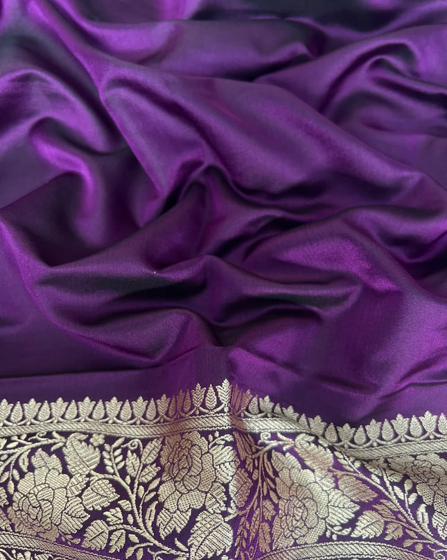 Banaras saree with All over Antic Zari Weaving Jall Design and Zari Antic Border -violet