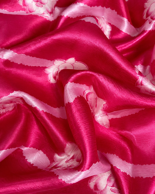 Soft Crush Floral Print With Ari Work and Scallop Border - Pink