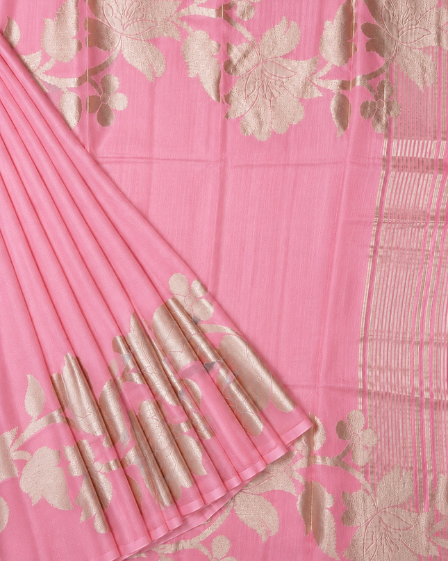 Kora Organza Saree with Jamdani Weaving and Self Border  - Baby Pink