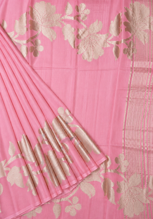 Kora Organza Saree with Jamdani Weaving and Self Border  - Baby Pink