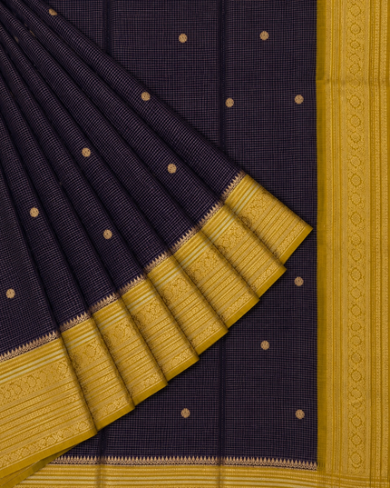 Green Silk Saree With Golden Zari Butties And Kanchi Border -Light Purple
