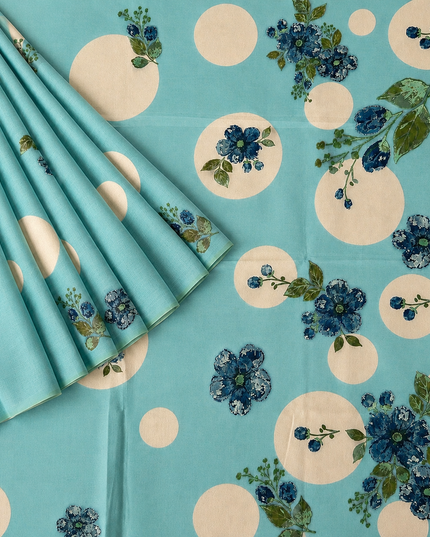 Chanderi Saree with Self Weaving Floral Design - Sky Blue