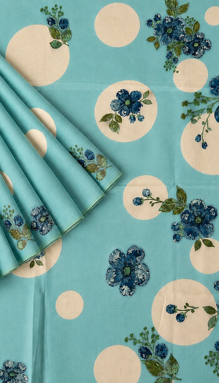 Chanderi Saree with Self Weaving Floral Design - Sky Blue