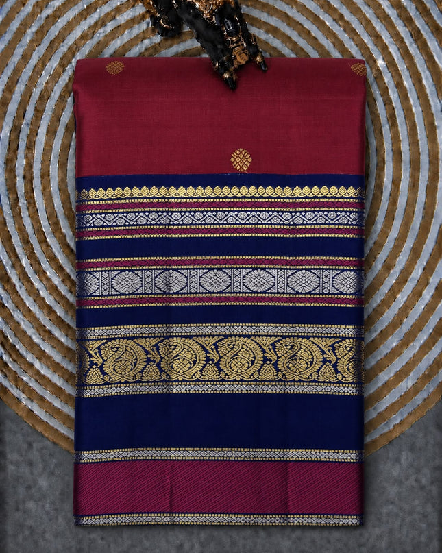 Pure Kanchi Pattu Saree With Allover Rudraksha  Motifs and Contrast Border - Maroon