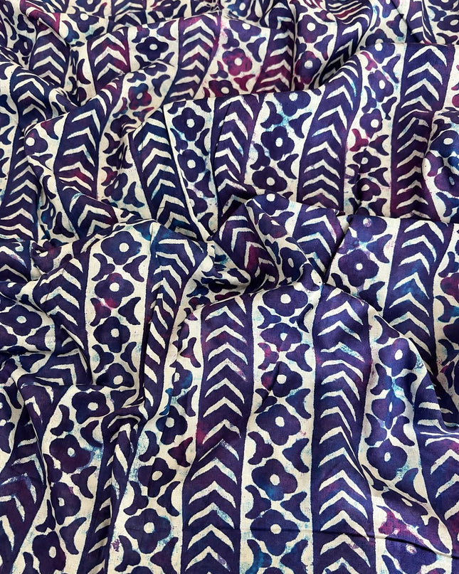 Mul Cotton Saree with Hand Floral Print Border- Blue