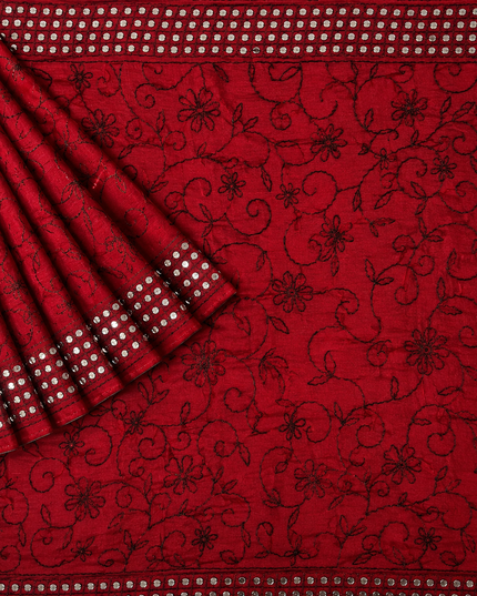 Georgette Saree With Kantha Work and Sequences Work - Maroon