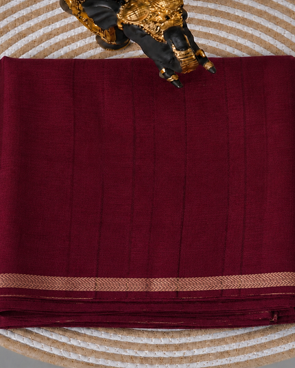 Tusser Silk Saree with Weaving Thread Stripes and  Small Golden Zari Border  -  Purple