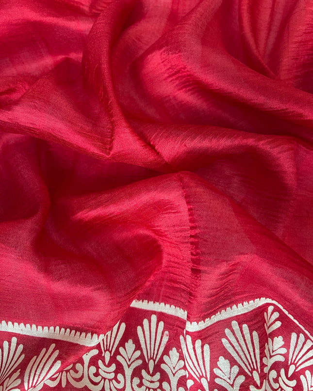Pure Silk Saree With All Over Block Print - Red
