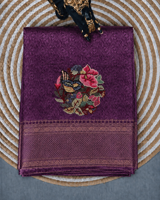 Banaras saree Self Weaving pet point  Work Butties and Kaddi Border - Violet