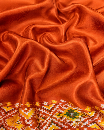 Ikkat Silk Saree with Kaddi  Border  - Orange